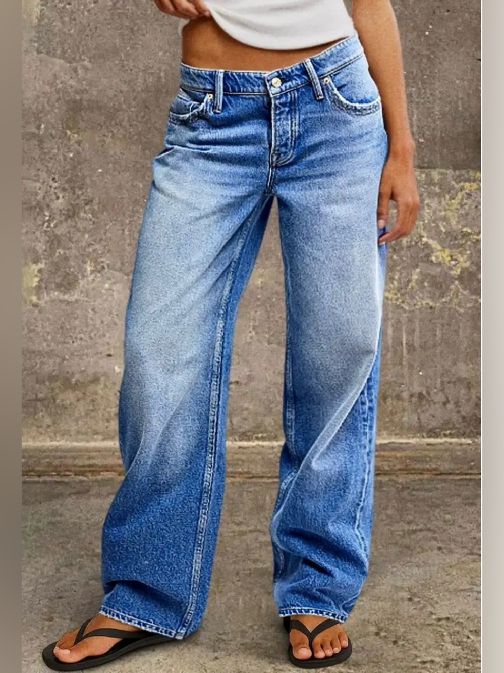 Flamingals Wash Mid Waist Straight Leg Jeans